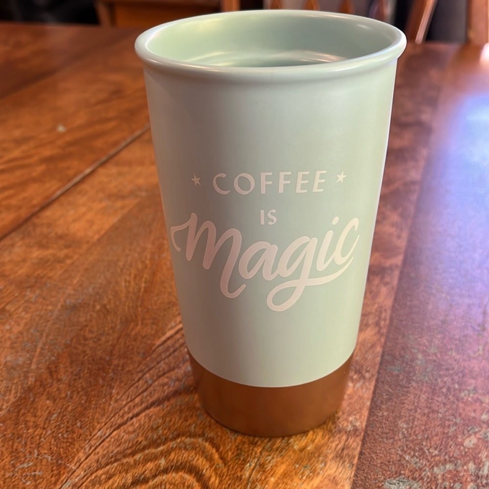 Starbucks light blue coffee is magic ceramic tumbler mug